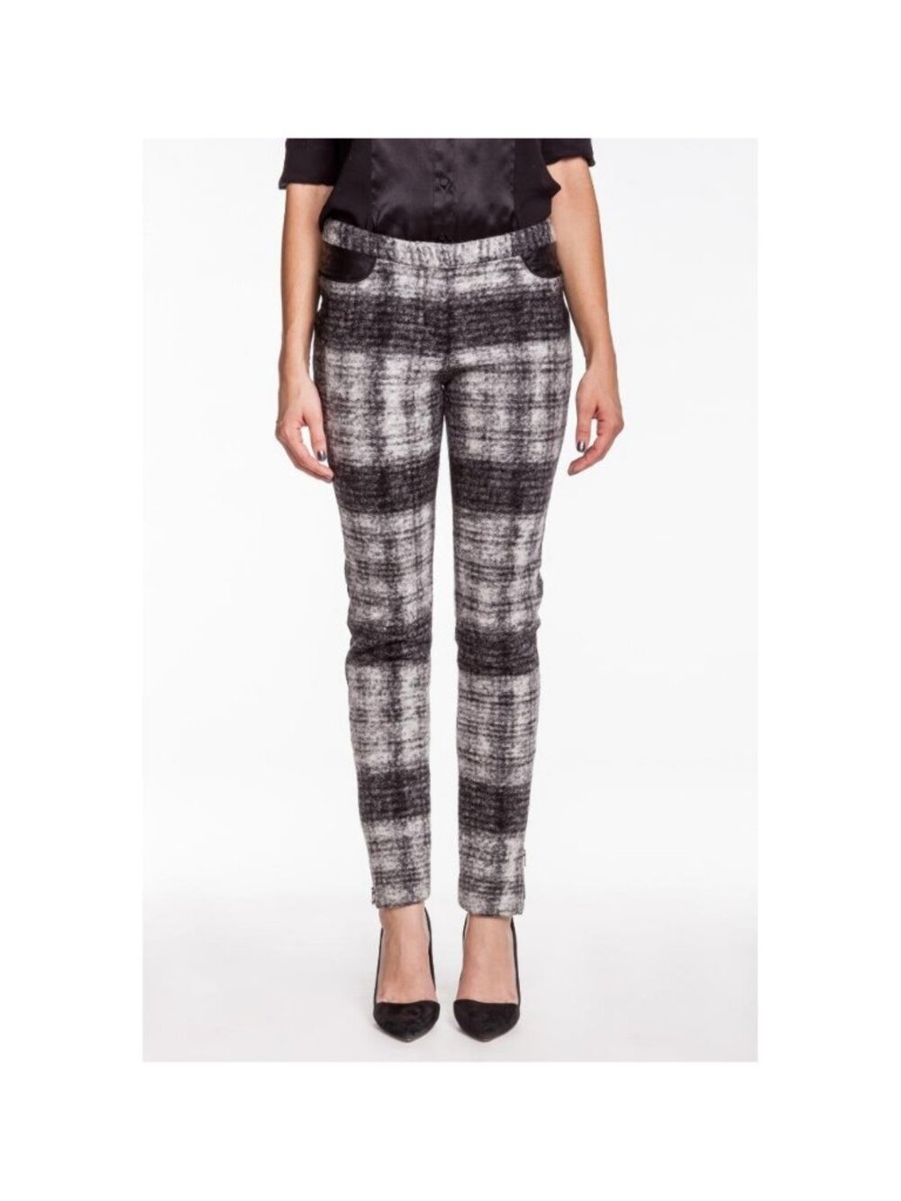 Rebecca Minkoff Nicholas Pants Black Grey Checkered Wool Leather Zipper NWT
